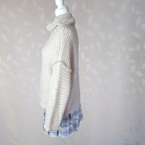 Aerie Cozy Fuzzy Open Knit Cowl Neck Sweater Oversized Cream Small - Picture 8 of 14